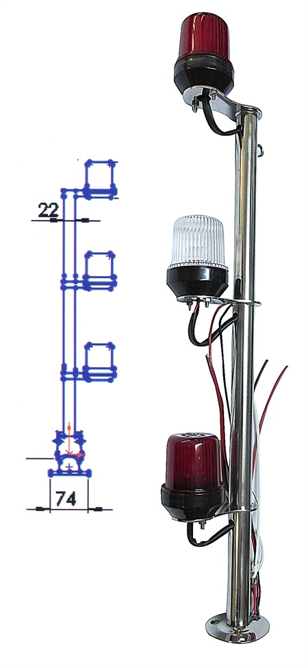 RK-1089 3'lü Arıza Fenerli 60 cm Krom Dik Ayak